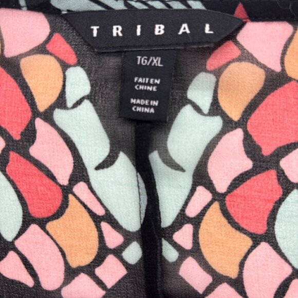 Tribal Blouse Ruched Sleeves Multi-Color Allover Design - Picture 6 of 6